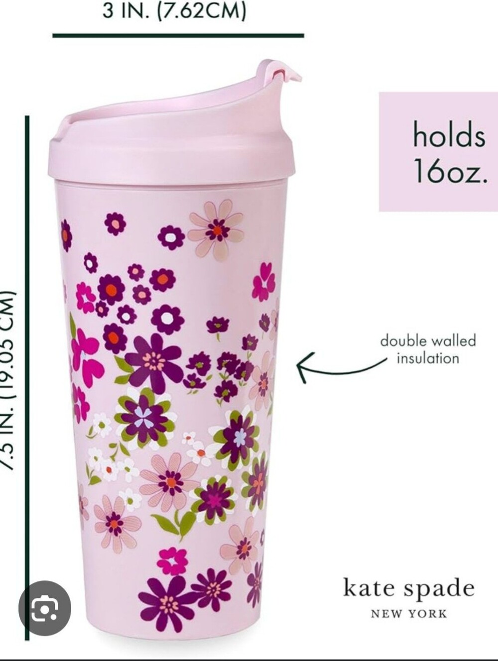 kate spade Pacific Petals Thermal Travel Mug with Pink Tumbler with Straw NIB - Picture 2 of 8